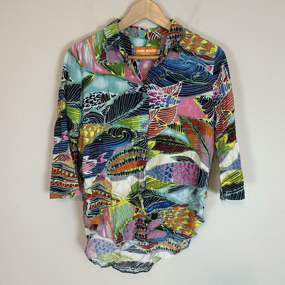 Jams World RAINBOW RUNNER Fish Honolulu Hawaii Shirt Sz XS Women’s Button Up Top